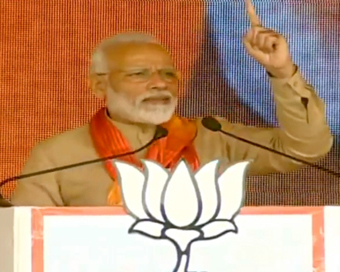 Thanesar: Prime Minister Narendra Modi addresses a public meeting in Thanesar, Haryana on Oct 15, 2019. (Photo: IANS)