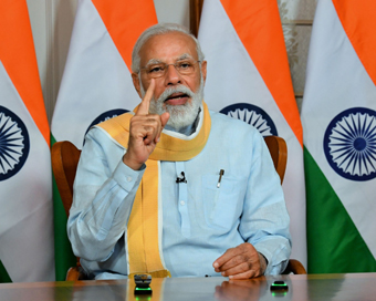  New Delhi: Prime Minister Narendra Modi addresses the 25th Foundation Day of the Rajiv Gandhi University of Health Sciences in Bengaluru via video conferencing, in New Delhi on June 1, 2020. (Photo: IANS/PIB)