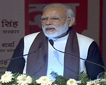 Lucknow: Prime Minister Narendra Modi addresses a programme organised after laying the foundation stone for Atal Bihari Vajpayee Medical University in Lucknow, on Dec 25, 2019. (Photo: IANS)