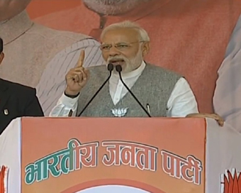  Mandsaur: Prime Minister and BJP leader Narendra Modi addresses during a public meeting in Madhya Pradesh