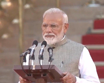 New Delhi: Narendra Modi takes oath as the Prime Minister of India for the second consecutive term at a swearing-in ceremony at Rashtrapati Bhavan in New Delhi on May 30, 2019. (Photo: IANS)