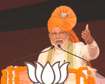 Ballabhgarh: Prime Minister Narendra Modi addresses a public meeting in Ballabhgarh, Haryana on Oct 14, 2019. (Photo: IANS)