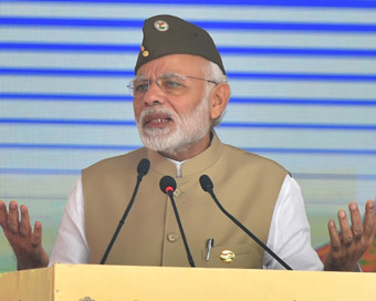 New Delhi: Prime Minister Narendra Modi addresses during a flag-hoisting ceremony organised to mark the 75th anniversary of the formation of Azad Hind Government, at Red Fort in New Delhi.