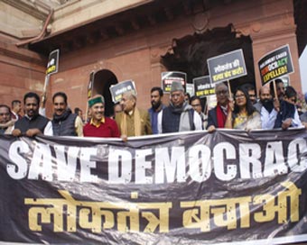 INDIA bloc leaders march from Parliament to Vijay Chowk, slam govt on security breach issue