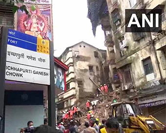 One of the two buildings whichi collapsed due to heavy rainfall