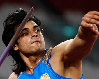 JAKARTA, Aug. 27, 2018 (Xinhua) -- Neeraj Chopra of India competes during the men