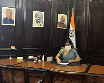 Finance Minister Nirmala Sitharaman attends office wearing home-made mask