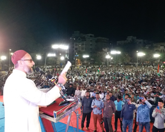  Hyderabad: AIMIM chief Asaduddin Owaisi addresses a protest rally against the Citizenship (Amendment) Act (CAA), National Register of Citizens (NRC) and National Population Register (NPR) in Hyderabad on Feb 24, 2020. (Photo: IANS)