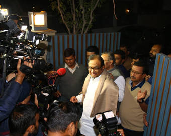 New Delhi: New Delhi: Senior Congress leader P Chidambaram arrives at his residence after being granted bail by the Supreme Court in the INX Media case, in New Delhi on Dec 4, 2019. (Photo: IANS)