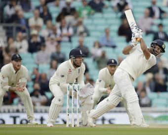 London : India wicketkeeper Rishabh Pant hits a shot during the fifth cricket test match of a five match series between England and India at the Oval cricket ground in London.