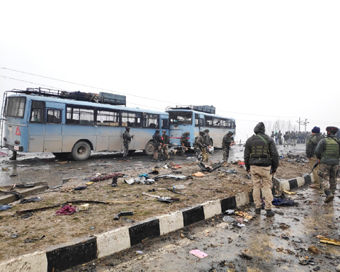 The site on on the Srinagar-Jammu highway where 40 Central Reserve Police Force (CRPF) troopers were killed in a suicide attack by militants in Jammu and Kashmir