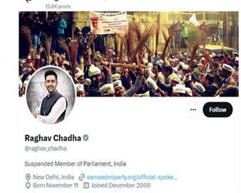 Raghav Chadha changes X handle to suspended MP