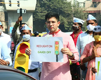 Raghav Chadha asks commuters to turn off car engines at red light