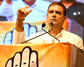 Mumbai: Congress leader Rahul Gandhi addresses a public meeting at Dharavi in Mumbai, on Oct 13, 2019. (Photo: IANS)