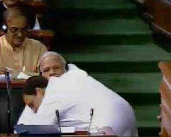 Rahul hugs Modi and says this is Congress