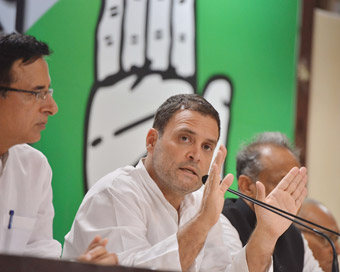 New Delhi: Congress President Rahul Gandhi addresses a press conference, in New Delhi, on Aug 30, 2018. (Photo: IANS)