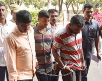Adilabad: The three accused of gang-raping and murdering a woman in Telangana, being taken to be produced at a court in Adilabad on Jan 30, 2020. All the three were sentenced to death in the gang-rape and murder case after the 45-day hearing. (Photo: