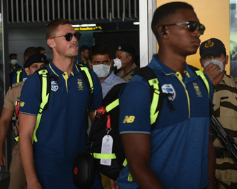 Kolkata: South African players arrive at the Netaji Subhash Chandra Bose International Airport in Kolkata on March 16, 2020. (Photo: IANS)