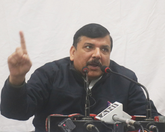 New Delhi: AAP leader Sanjay Singh addresses a press conference in New Delhi on Feb 7, 2020. (Photo: IANS)