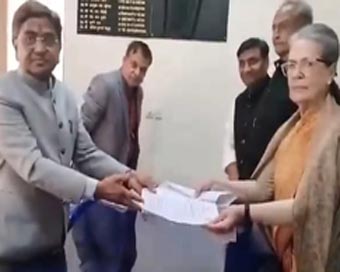Sonia files nomination for RS polls from Rajasthan