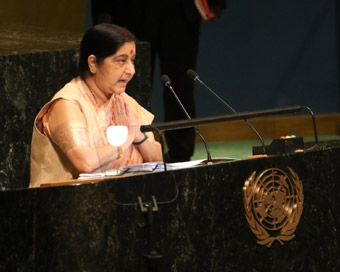 New York: External Affairs Minister Sushma Swaraj addresses at the 73rd Session of the United Nations General Assembly (UNGA), in New York.