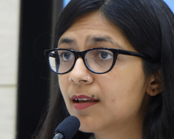  New Delhi: Delhi Commission for Women (DCW) chief Swati Maliwal addresses a press conference, in New Delhi.