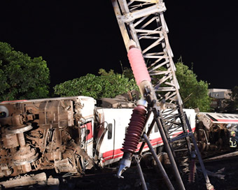 YILAN, (Xinhua) : The train derailment site in Yilan County, southeast China