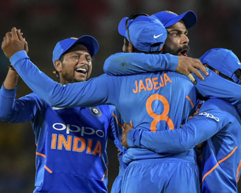 Nagpur: Indian players celebrate the dismissal of Australia