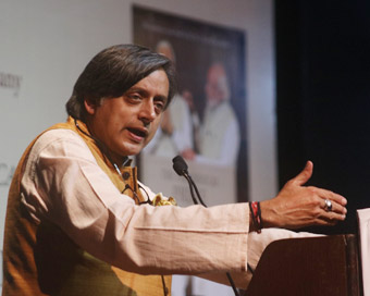 New Delhi: Congress leader Shashi Tharoor addresses at the launch of his book "The Paradoxical Prime Minister: Narendra Modi And His India" in New Delhi.