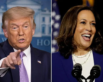 US President Donald Trump (left), Kamala Harris (right)