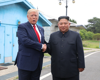 Panmunjom, June 30, 2019 U.S. President Donald Trump meets with Kim Jong Un, top leader of the Democratic People