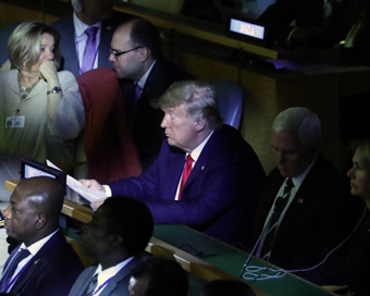New York: US President Donald Trump during the Climate Action Summit 2019 at the 74th session of the UN General Assembly (UNGA 74) at United Nations on Sep 23, 2019. (Photo: Mohammed Jaffer/IANS)