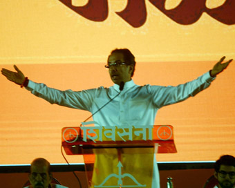Mumbai: Shiv Sena chief Uddhav Thackeray addresses a party rally on Dussehra in Mumbai.