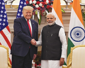 New Delhi: Prime Minister Narendra Modi meets US President Donald Trump at the Hyderabad House in New Delhi on Feb 25, 2020. (Photo: IANS/PIB)