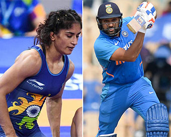 Wrestler Vinesh Phogat (left), Cricketer Rohit Sharma (right)