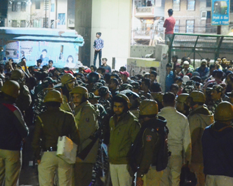 New Delhi: Security beefed up at Maujpur in east Delhi where sporadic incidents of stone pelting between anti and pro-CAA groups broke a relative lull in tension over the contentious Citizenship Amendment Act, on Feb 23, 2020. 