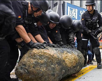 Unexploded World War II bomb in Hong Kong