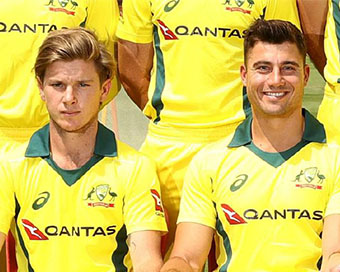 Adam Zampa and Marcus Stoinis meditate together